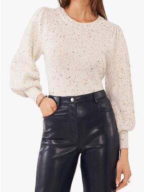 1. State Balloon Sleeve Rib Cream Speckled Puff-Sleeve Sweater